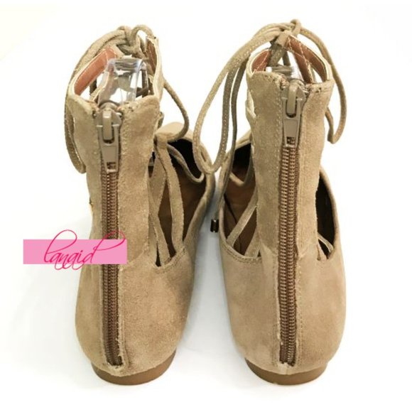 Free People Shay Lace-Up Flats Taupe Suede Leather Corset Strappy Distressed 6 - Picture 11 of 16